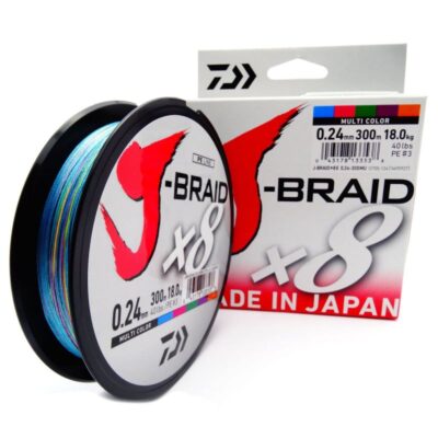 Daiwa J-Braid X8 Multicolor 300 m: confezione e bobina da 0,24 mm